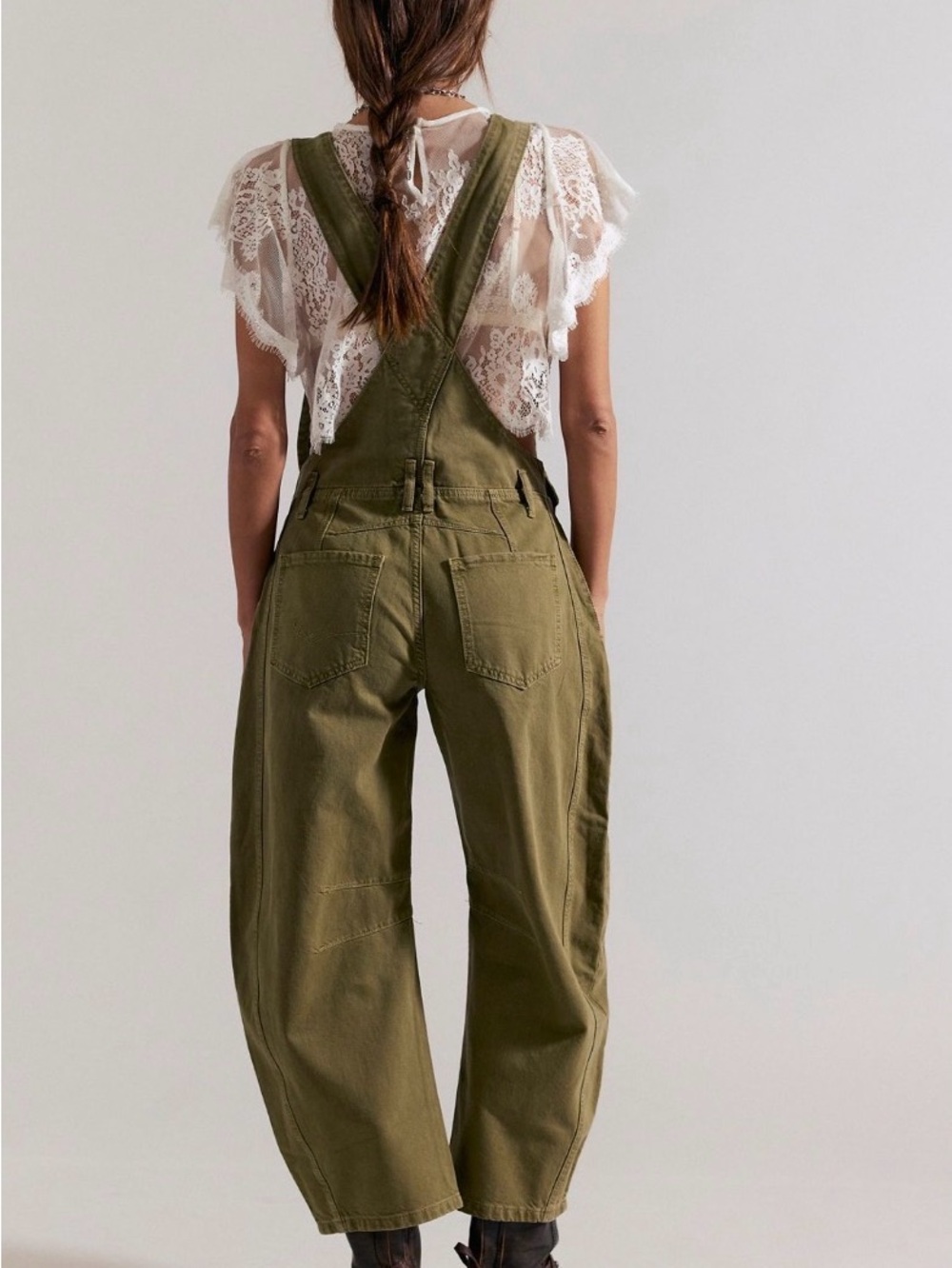 We The Free Good Luck Barrel Overalls in Weeping Willow / Moss Size Medium - Picture 3 of 3